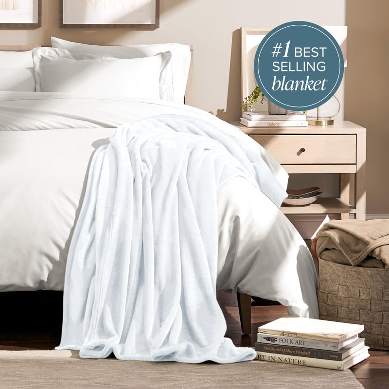 Bare Home Fleece Blanket - Full/Queen - Ultra-Soft Lightweight for Bed, Sofa, and Couch - Luxury Microplush - Cozy Warm Blanket (Full/Queen, White) - Image 2